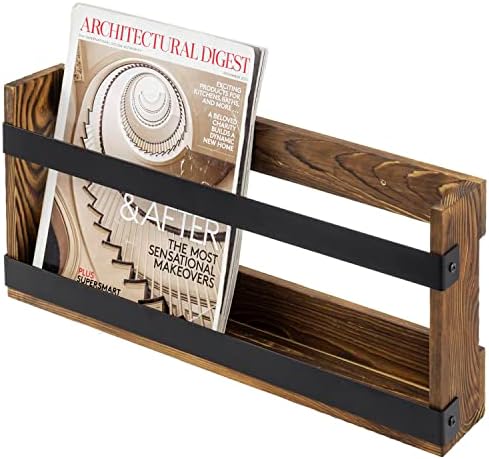 MyGift Magazine Rack, Burnt Wood & Black Metal, Wall-Mounted Display by MyGiftHome