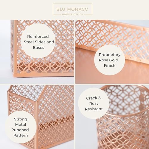 BLU MONACO | Rose Gold Desk Organizer Set | 6 Piece Metal Office Desk Organizer with Mail Sorter, Pen Cup, Sticky Note Holder, Magazine File, Card Holder, Paper Tray | Desk Organizers and Accessories - Image 3