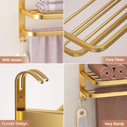 23 Inch 3-Tier Gold Towel Racks for Bathroom with Towel Bars Multilayer Hotel Towel Shelf Stainless Steel Wall-Mounted Brushed Finish Holder with Towel Shelves - Image 3
