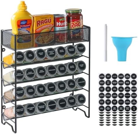 Skiileor Spice Rack Organizer with 28 Spice Jars,Spice Labels and Funnel by Skiileor