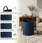 Large Cotton Rope Laundry Basket 80L, Navy Blue Woven Storage Basket with Handles, Decorative Clothes Hamper for Bedroom Living Room, Tall Blanket Basket for Towels Pillows, Modern Organization - Image 3