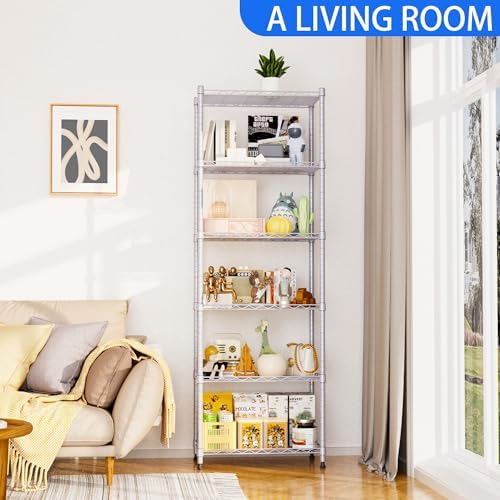 REGILLER 6 Wire Shelving Steel Storage Rack Adjustable Unit Shelves for Laundry Bathroom Kitchen Pantry Closet(Silver,11.7" D x 21.4" W x 63" H) - Image 4