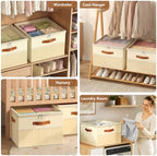 Shoe Organizer for Closet,2 Pack Foldable Shoe Storage Organizer Box Bin with Adjustable Dividers and Clear Cover, Fits up to 16-32 Pairs（Beige） - Image 7
