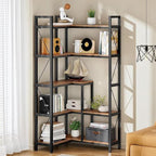 CHOEZON Corner Bookshelf, 5-Tier L-Shaped Bookcase, Corner Shelf with Metal Frame, Industrial Tall Display Shelf, for Living Room, Home Office, Bedroom, Rustic Brown TSJ12BF by Choezon
