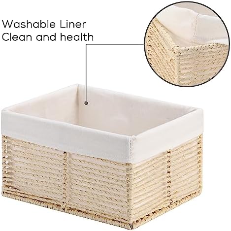 Vagusicc Wicker Storage Basket, Hand-Woven Paper Rope Basket, Rectangular Small Basket for Organizing, Cube Storage Bin for Closet/Clothes/Dresser, Beige, 5-Pack - Image 3