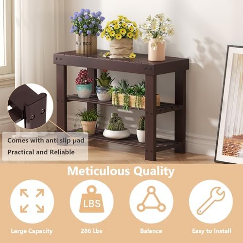 Sweetcrispy 3-Tier Shoe Rack Bench for Entryway, 27 Inches, Brown - Image 4