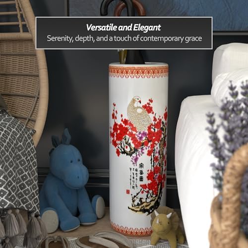 Oriental Furniture 20" Cherry & Flowers Blossom Porcelain Umbrella Stand - Image 2