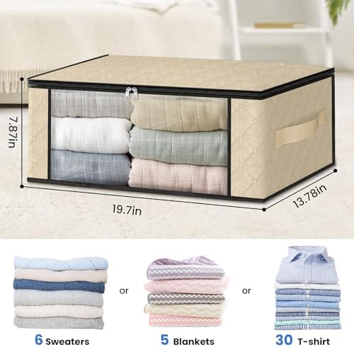 HomeHacks 8-Pack Clothes Organizer Storage Bags, 35L Storage Bins, Beige - Image 2