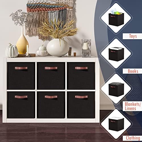 Ornavo Home 11x11 Foldable Fabric Storage Cube Bins, 6 Pack, Black - Image 3