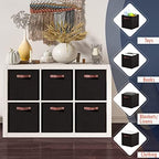 Ornavo Home 11x11 Foldable Fabric Storage Cube Bins, 6 Pack, Black - Image 3