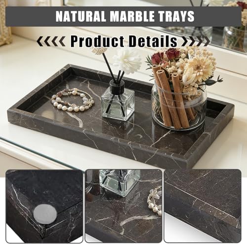 Garvee Natural Marble Tray, 12x8 Inch Dark Coffee Veined Stone Vanity Tray for Bathroom Counter, Non-Ceramic/Non-Resin Decorative Organizer for Home Decor - Image 4