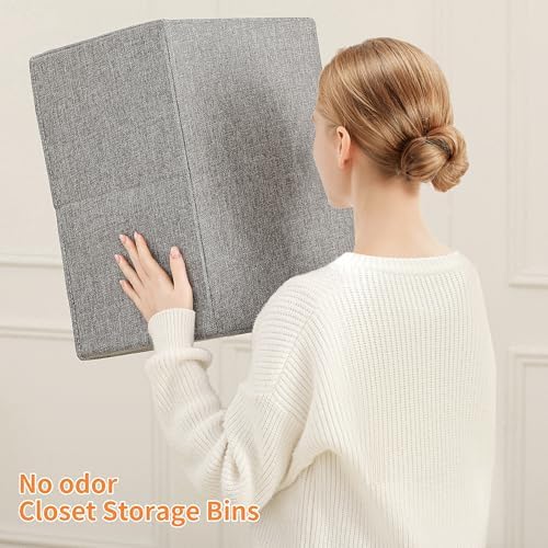 Linen Folding Storage Bins, 3 Pack Large Storage Baskets, Washable, Clothing Storage Bins with Handle, Closet Organizer for Storage Sweater,Sheets(dark grey, 18½"x13½x8½) - Image 6