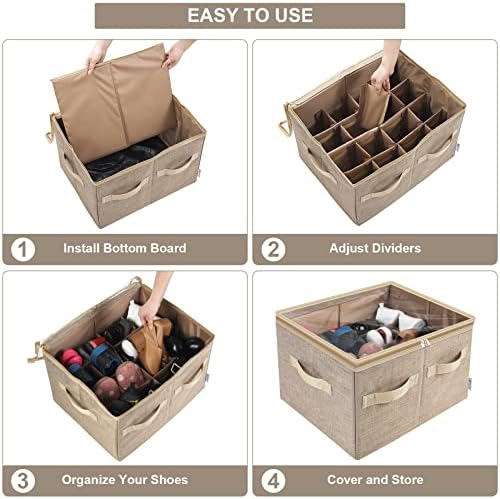 Moteph Shoe Organizer for Closet - Shoe Storage Organizer for Closet Organization with Clear Cover & Adjustable Dividers, Shoe Rack & Basket - (Light Brown, Medium - 16 Pairs) - Image 3