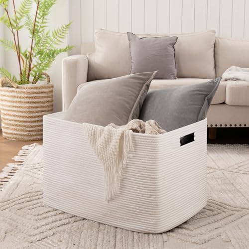 OIAHOMY 118L XXXLarge Rope Storage Basket, Oversized Blanket Basket White - Image 2