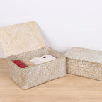 FEIALNDUO Wicker Shelf Baskets with Lid,Seagrass Storage Basket Bins Rectangular Handwoven Basket Boxes for Shelves Desktop Home Organizer (Whitewash, Large) - Image 6