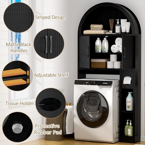 Spurgehom Over Toilet Storage Cabinet, Bathroom Arch Organizer, Black - Image 4