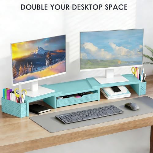Spacrea Dual Monitor Stand Riser with Drawer and 2 Pen Holders - Image 4
