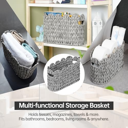 Coeusy Wicker Toilet Paper Storage Basket, Scalloped Basket for Bathroom - Image 5