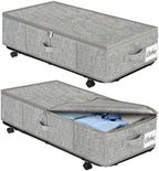 Large Sturdy Under Bed Storage with Wheels, 2 Pack 50L Rolling Underbed Storage Bins, Under Bed Containers Drawer with Metal Bottom Support, Bedroom Organizer with Lids for Clothes, Shoes, Blankets by KUKIKAN