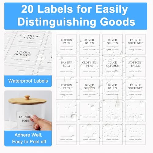 3+1 Pack Laundry Pods Containers & Dryer Sheet Holder & Laundry Detergent Dispenser, Laundry Room Organization and Storage Jars with Lids, Labels and Scoops for Scent Booster, Powder, Pods - Image 4