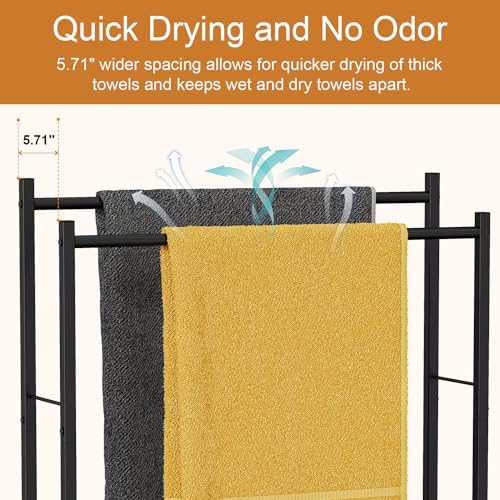 Honiter Towel Racks for Bathroom, 2 Tiers Wider Towel Drying Rack Outdoor, Free Standing Towel Rack, Pool Towel Blanket Stand and Display Rack for Oversized Bath Towels, Black - Image 6