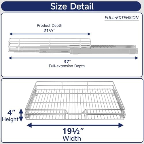 Pull Out Cabinet Organizer, 19.5" W x 21.5" D, Heavy Duty Chrome Slide Out Shelf for Base Cabinets, Sliding Wire Basket Drawer for Pantry Items, Bowls, Containers & Cleaning Supplies - Image 2