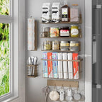 Magnetic Spice Rack for Refrigerator, 7 Pack Magnetic Fridge Shelf for Kitchen Organization Storage, Moveable Spice Organizer W/Paper Towel Holder, Utensil Caddy, Cutting Board Rack (Brown) by IYEBAU