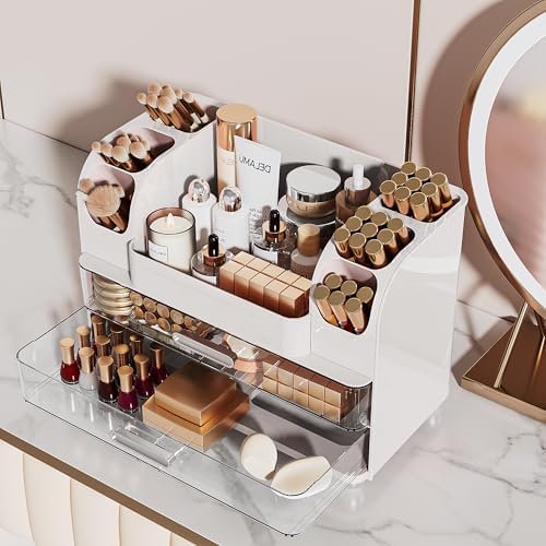 Delamu Large Makeup Organizer Countertop with 6 Brush Holders, White - Image 6