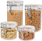 Oggi 4pc Clear Canister Set with Clamp Lids Airtight Containers in Sizes Ideal for Kitchen & Pantry Storage of Bulk, Dry Foods Including Flour, Sugar, Coffee, Rice, Tea, Spices & Herbs by OGGI