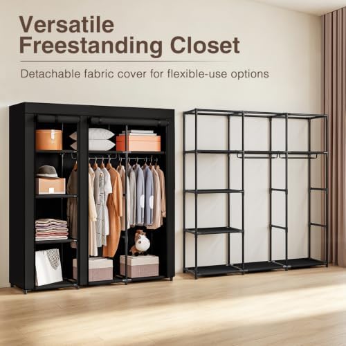 SORCEDAS Portable Closet Wardrobe with Hanging Rods Shelves Clothes Storage - Image 6