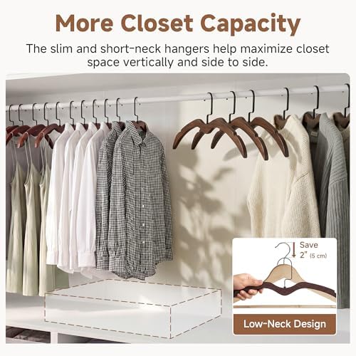 StorageWorks Wooden Hangers 12 Pack, Space Saving No Bump Hangers, Walnut - Image 5