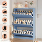 Shoe Storage Cabinet, Wood Shoe Organizer for Entryway with 3 Flip Drawers, Freestanding Shoe Rack with Adjustable Shelf, Narrow Shoe Dresser for Front Door Entrance (Blue, Standard 3 Drawers) - Image 4