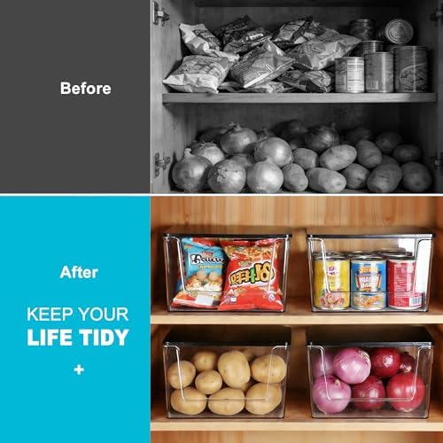 Heyuzb Pantry Organizers Storage, 2 Pack Large Clear Storage Bins with Bamboo Lids for Onion, Potato, Garlic, Canned Food, Organizer Bins for Under Sink, Kitchen, Countertop, Bathroom - Image 4