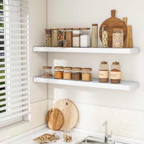 RICHFOCUS Long Floating Shelves for Wall 2Pack, White, 48" Lx8 D - Image 3