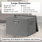 Graciadeco Large 17" 36 Quart Collapsible Stackable Storage Bins with Lids, 5 Packs Gray Foldable Fabric Closet Storage Boxes with Lids, Heavy-duty Linen Cube Baskets(17 x 12 x 11) - Image 2