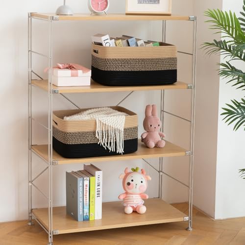OIASKET Large Storage Basket for Organizing, Woven Rope Basket for Shelves, Closet Organizer Bins for Clothes, Blanket, Toys, Baby Nursery Storage, 17.7" x 13" x 7.87", 2 Packs Black & Brown - Image 6