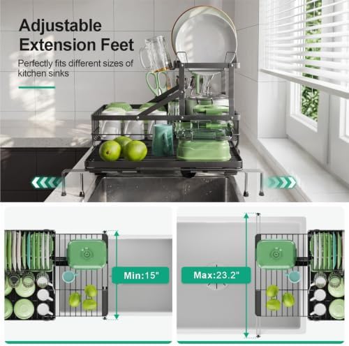 Swedecor Large 2 Tier Dish Drying Rack - Expandable for Kitchen Counter - Image 6
