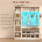 TVU Hall Tree with Bench & Shoe Storage, Farmhouse Entryway Bench with Coat Racks & Led Lights, Entryway Solution with 7 Storage Cubbies, & 10 Double Hooks, Adjustable Shelf & Barn door - Image 4