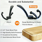 Dseap Coat Rack Wall Mounted - 5 Tri Hooks, Heavy Duty, Wooden Wall Coat Hanger Coat Hook for Clothes Hat Jacket Clothing, Black - Image 3