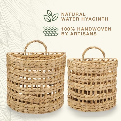 Set of 2 Wicker Hanging Basket for Organizing, Front Door, Mail, Flowers - Woven Wall Baskets for Storage - Image 6