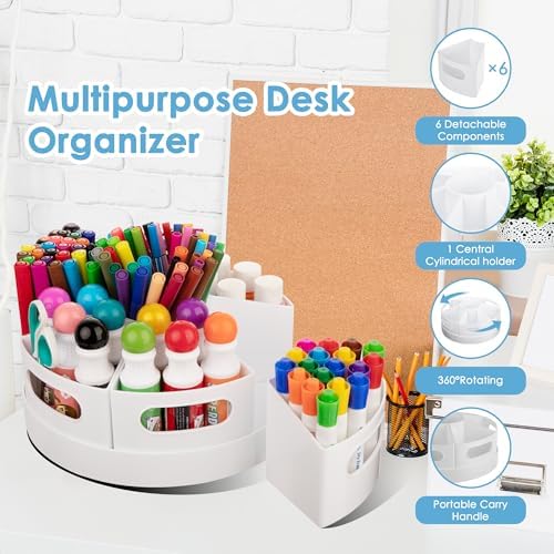 CraftGenes Rotating Art Supply Organizer, 7 Removable Compartments, White - Image 6