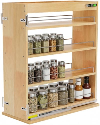 Pull Out Spice Rack Organizer for Cabinet, 8" W x 22.3" D x 25.2" H Multi-Use Solid Wood Slide Out Shelf for Kitchen Cabinet, Sliding Spice Rack for Cans & Jars, Pantry Organization by Gsskny