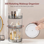 INVSSENE 360° Rotating Makeup Organizer, Bathroom Make Up Spinning Holder Rack, Large Capacity Cosmetics Storage Vanity Shelf Countertop, Fits Cosmetics, Perfume, Skincare, Lipsticks(3 Tiers, Gray) - Image 2