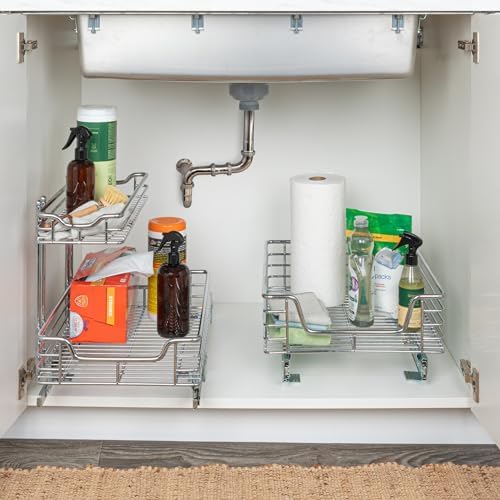 Household Essentials Glidez Chrome-Plated Steel Extended Depth 1-Tier Sliding Under Sink Cabinet Organizer, Chrome - Image 2