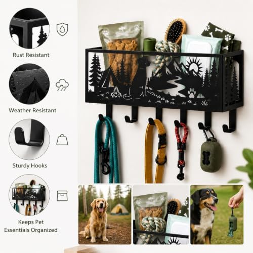 Custom Dog Leash Holder for Wall Pet Supply Organizer with Storage Basket - Image 4