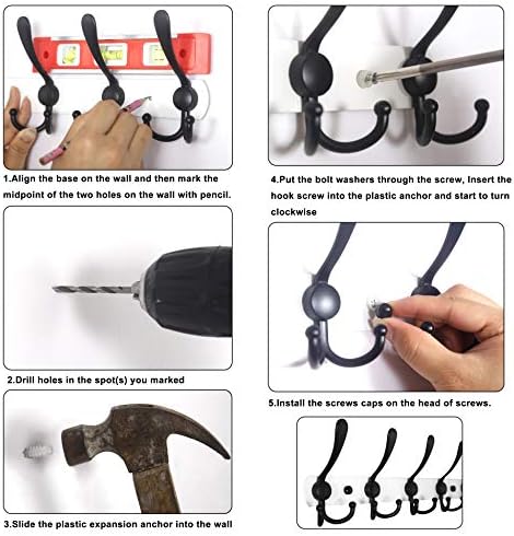 WEBI Coat Rack Wall Mount Long,8 Tri Hooks for Hanging Coats,30 inch Hook Rack Rail,Coat Hanger Wall Mounted for Clothes,Jacket,Hat,Black - Image 3