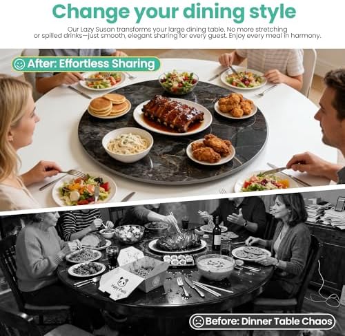ZL ZELing 35.4" Lazy Susan Turntable – 360° Sinteredstone Silent Anti-Slip Turntable, Table Top Centerpiece for Kitchen, Pantry, Spice Rack, Refrigerator & Dining Table, Glossy Black - Image 5