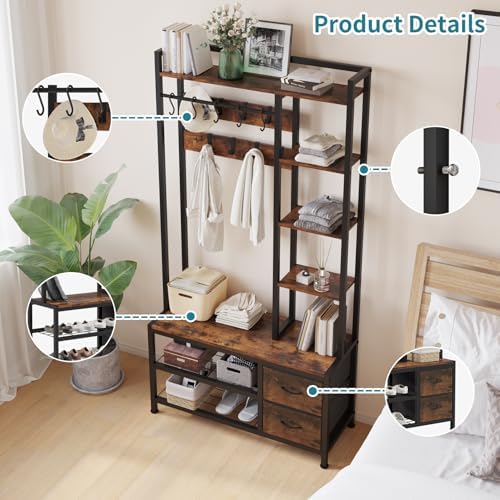 LUMTOK Hall Tree with Bench & Shoes Storage,Entryway Coat Rack with Drawers - Image 4