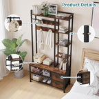 LUMTOK Hall Tree with Bench & Shoes Storage,Entryway Coat Rack with Drawers - Image 4