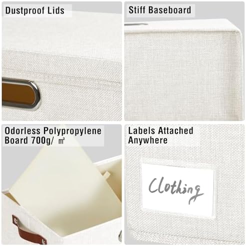17" Large Fabric Storage Box with Lids, 3-Pack, White - Image 4